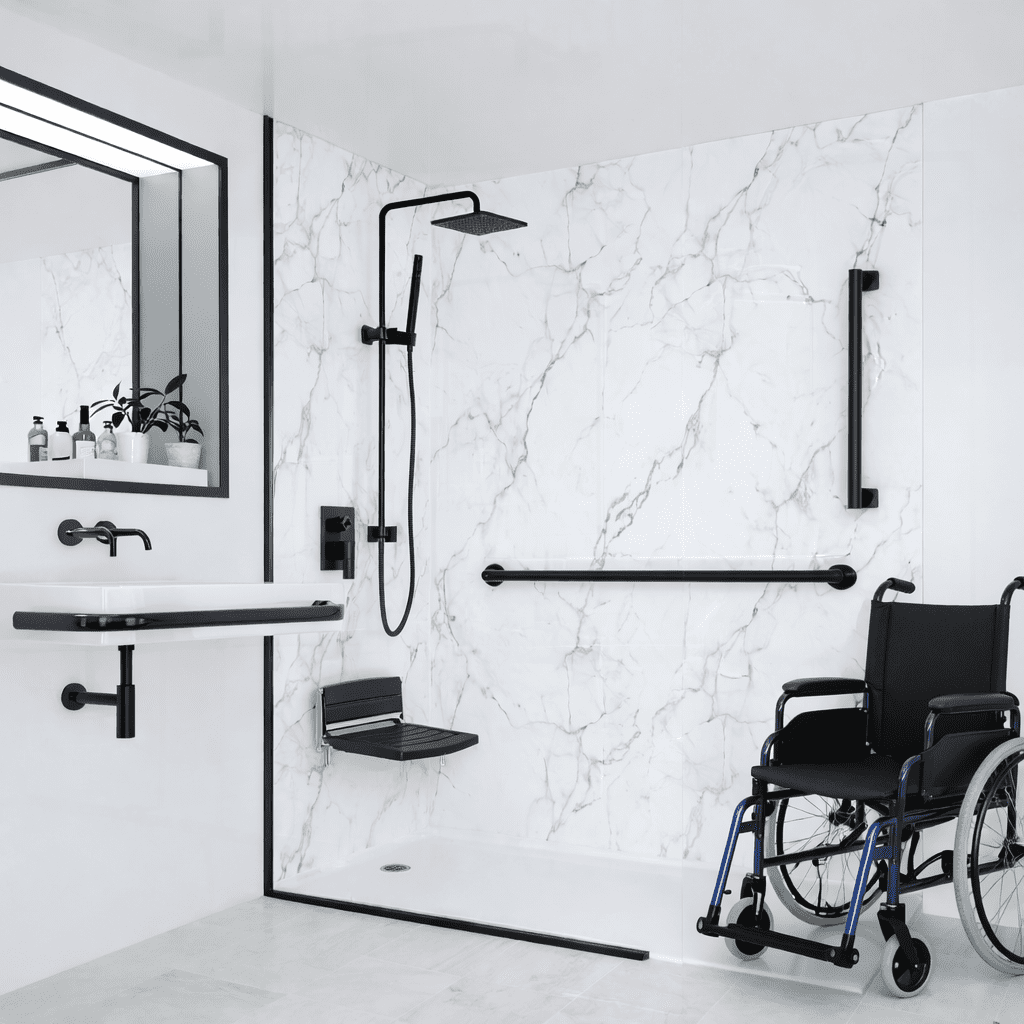 Handicap accessible bathroom for elderly bathroom remodel., Simplicity Home Pros helped bathroom remodel clients in San Antonio make their bathroom safer for wheelchair accessible showers.