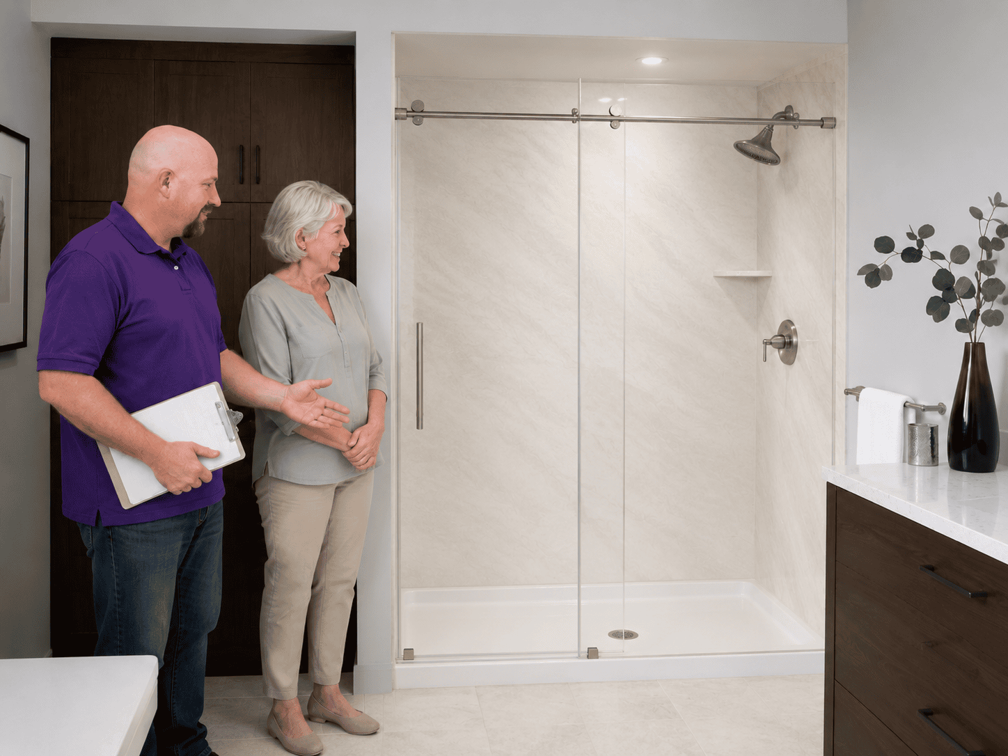 tub to walk-shower remodel and bathroom remodel in New Braunfels by simplicity home pros